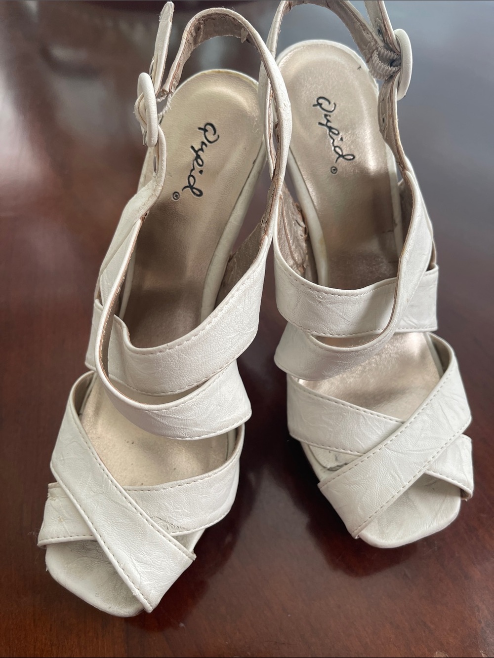 Qupid White Crisscross Slingback Heels